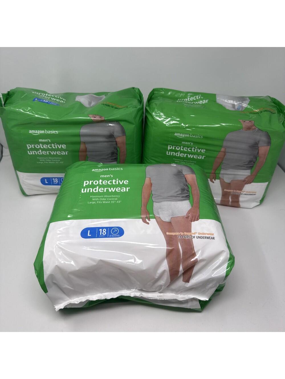 Amazon Basics Incontinence Underwear, Men, Maximum Absorbency, Large, 54 Ct, New